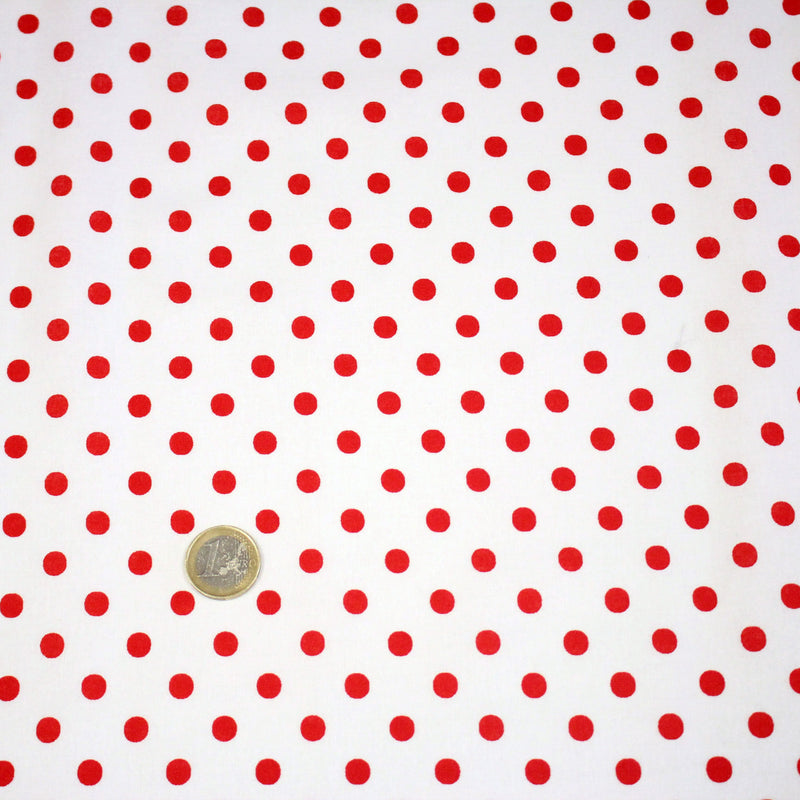 Tissu coton blanc à pois rouges 7mm - COLLECTION POLKA DOT - TissusPapi.com