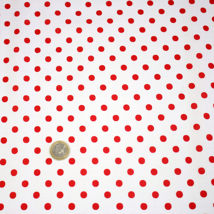 Tissu coton blanc à pois rouges 7mm - COLLECTION POLKA DOT