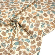 Tissu popeline coton, les valises vintage, tons ocres & bleus, fond écru - Collection VOYAGE - TissusPapi.com