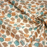 Tissu popeline coton, les valises vintage, tons ocres & bleus, fond écru - Collection VOYAGE - TissusPapi.com