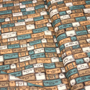 Tissu popeline coton, les valises & malettes, tons ocres & bleus - Collection VOYAGE - TissusPapi.com
