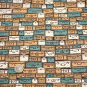 Tissu popeline coton, les valises & malettes, tons ocres & bleus - Collection VOYAGE - TissusPapi.com