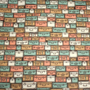 Tissu popeline coton, les valises & malettes, tons corail & vert amande - Collection VOYAGE - TissusPapi.com