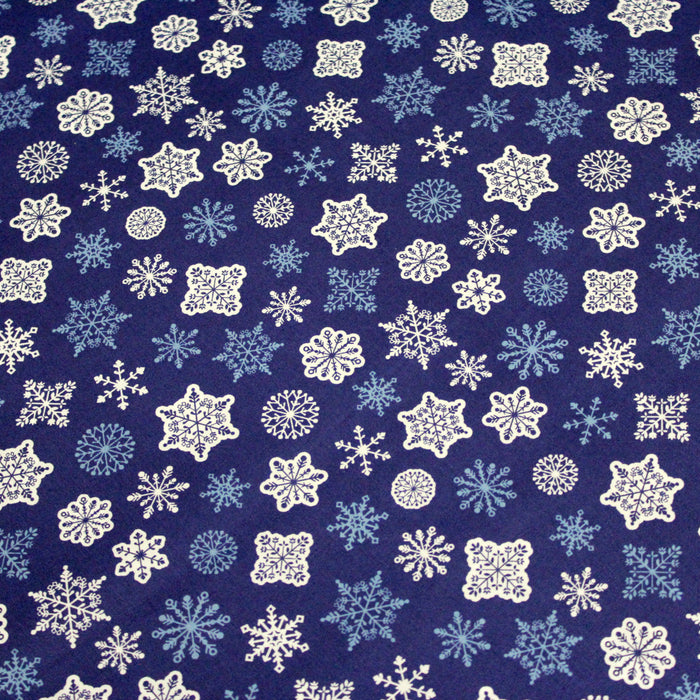 Tissu de coton de Noël bleu roi aux étoiles des neiges blanches et bleues - COLLECTION NOËL - OEKO-TEX