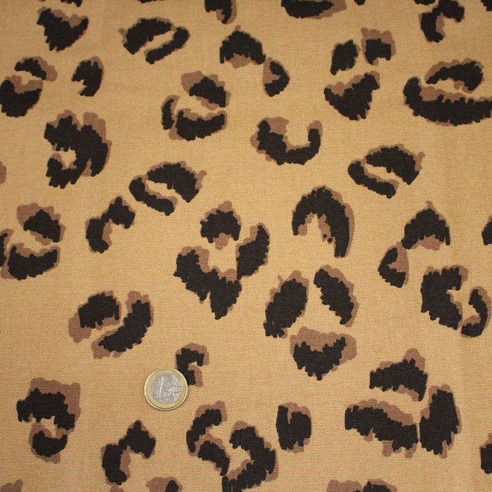 Tissu de coton demi natté LEOPARD sable aux taches noires - OEKO-TEX