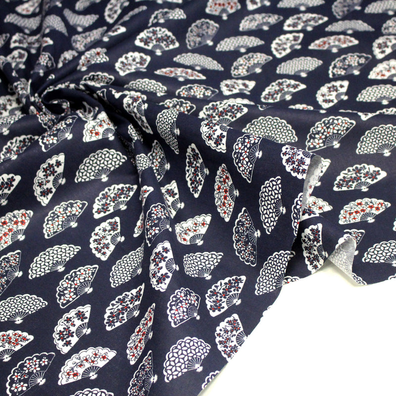 Tissu cotonnade LES EVENTAILS japonais : rouge ou bleu - OEKO - TEX - TissusPapi.com