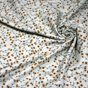 Tissu popeline coton, bleu ciel aux fines fleurs ocre et tiges vertes - Collection britannique - TissusPapi.com