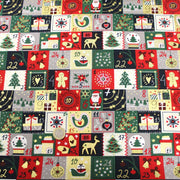 Tissu de coton de Noël La calendrier de l'Avent bleu, rouge, vert et doré - COLLECTION NOËL - OEKO - TEX - TissusPapi.com