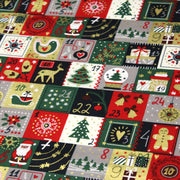 Tissu de coton de Noël La calendrier de l'Avent bleu, rouge, vert et doré - COLLECTION NOËL - OEKO - TEX - TissusPapi.com