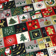 Tissu de coton de Noël La calendrier de l'Avent bleu, rouge, vert et doré - COLLECTION NOËL - OEKO - TEX - TissusPapi.com