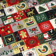 Tissu de coton de Noël La calendrier de l'Avent bleu, rouge, vert et doré - COLLECTION NOËL - OEKO - TEX - TissusPapi.com