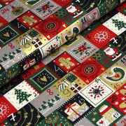 Tissu de coton de Noël La calendrier de l'Avent bleu, rouge, vert et doré - COLLECTION NOËL - OEKO - TEX - TissusPapi.com