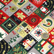 Tissu de coton de Noël La calendrier de l'Avent bleu, rouge, vert et doré - COLLECTION NOËL - OEKO - TEX - TissusPapi.com