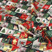 Tissu de coton de Noël La calendrier de l'Avent bleu, rouge, vert et doré - COLLECTION NOËL - OEKO - TEX - TissusPapi.com