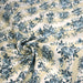 Tissu popeline coton motif floral bleu façon Toile de Jouy sur larges rayures - Collection Britannique - TissusPapi.com