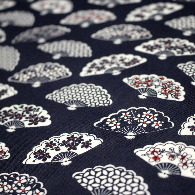 Tissu cotonnade LES EVENTAILS japonais : rouge ou bleu - OEKO - TEX - TissusPapi.com