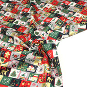Tissu de coton de Noël La calendrier de l'Avent bleu, rouge, vert et doré - COLLECTION NOËL - OEKO - TEX - TissusPapi.com