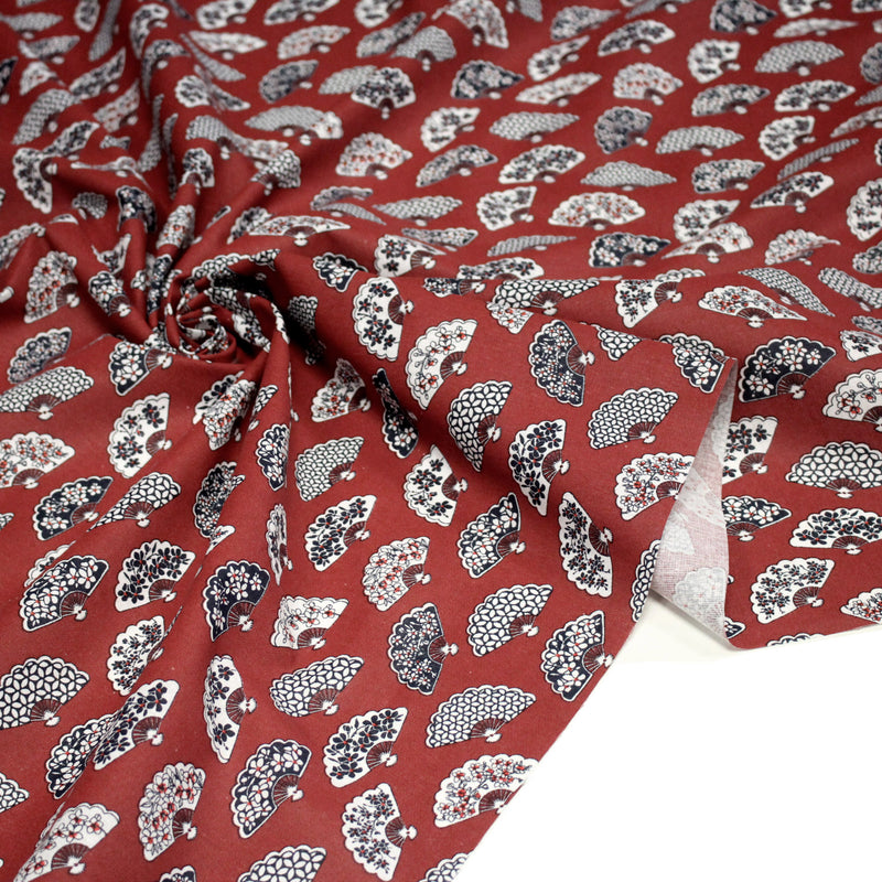 Tissu cotonnade LES EVENTAILS japonais : rouge ou bleu - OEKO - TEX - TissusPapi.com