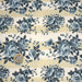 Tissu popeline coton motif floral bleu façon Toile de Jouy sur larges rayures - Collection Britannique - TissusPapi.com