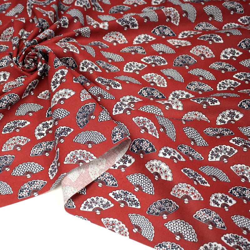 Tissu cotonnade LES EVENTAILS japonais : rouge ou bleu - OEKO - TEX - TissusPapi.com