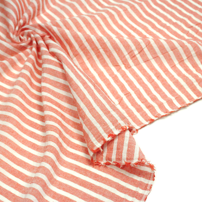 Tissu coton tissé rayé orange & écru, larges rayures - OEKO-TEX