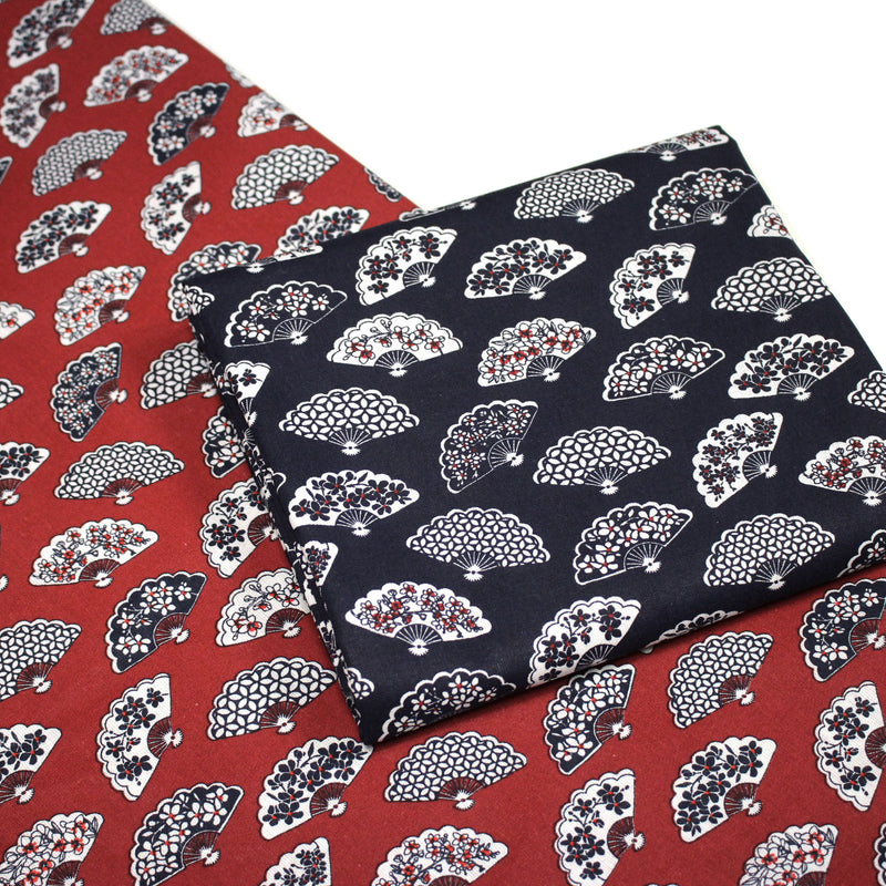 Tissu cotonnade LES EVENTAILS japonais : rouge ou bleu - OEKO - TEX - TissusPapi.com