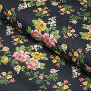 Tissu popeline coton gris aux fleurs roses et jaunes - Collection britannique - TissusPapi.com