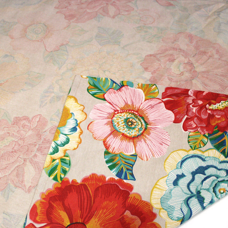 Tissu coton demi-natté PALOMA aux grandes et belles fleurs colorées, fond lin - OEKO-TEX STANDARD 100