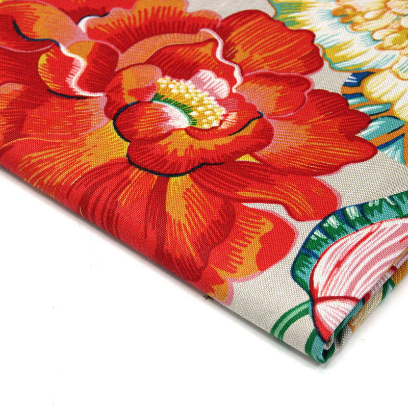 Tissu coton demi-natté PALOMA aux grandes et belles fleurs colorées, fond lin - OEKO-TEX STANDARD 100