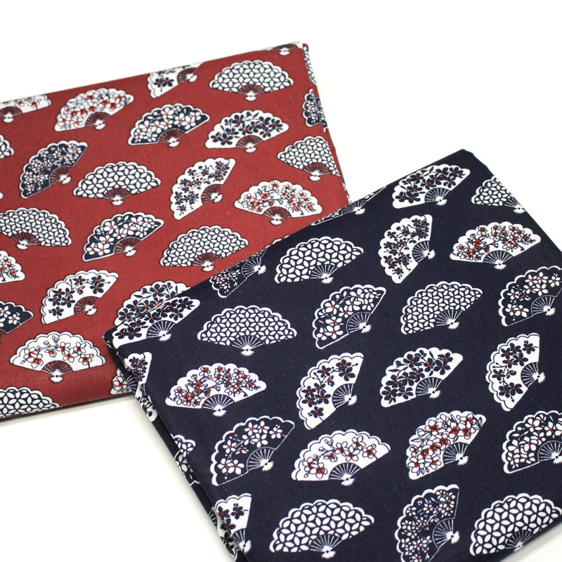 Tissu cotonnade LES EVENTAILS japonais : rouge ou bleu - OEKO - TEX - TissusPapi.com