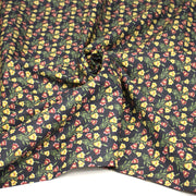 Tissu popeline coton gris aux petites fleurs roses et jaunes - Collection britannique - TissusPapi.com