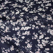 Tissu cotonnade HANA HANA, fleurs de cerisier japonais noir & blanc, fond rouge / bleu / jaune - OEKO - TEX - TissusPapi.com