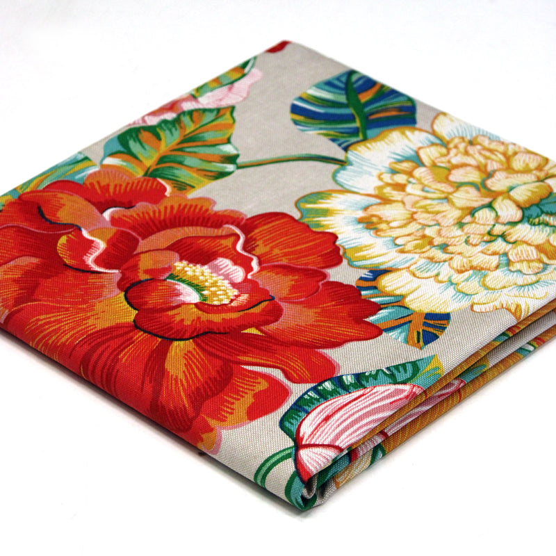 Tissu coton demi-natté PALOMA aux grandes et belles fleurs colorées, fond lin - OEKO-TEX STANDARD 100