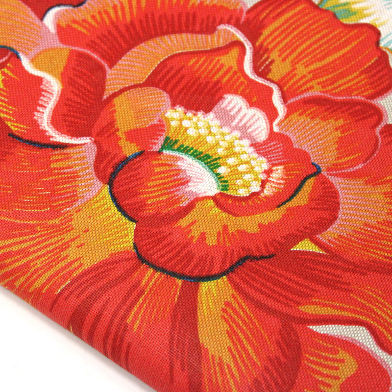 Tissu coton demi-natté PALOMA aux grandes et belles fleurs colorées, fond lin - OEKO-TEX STANDARD 100