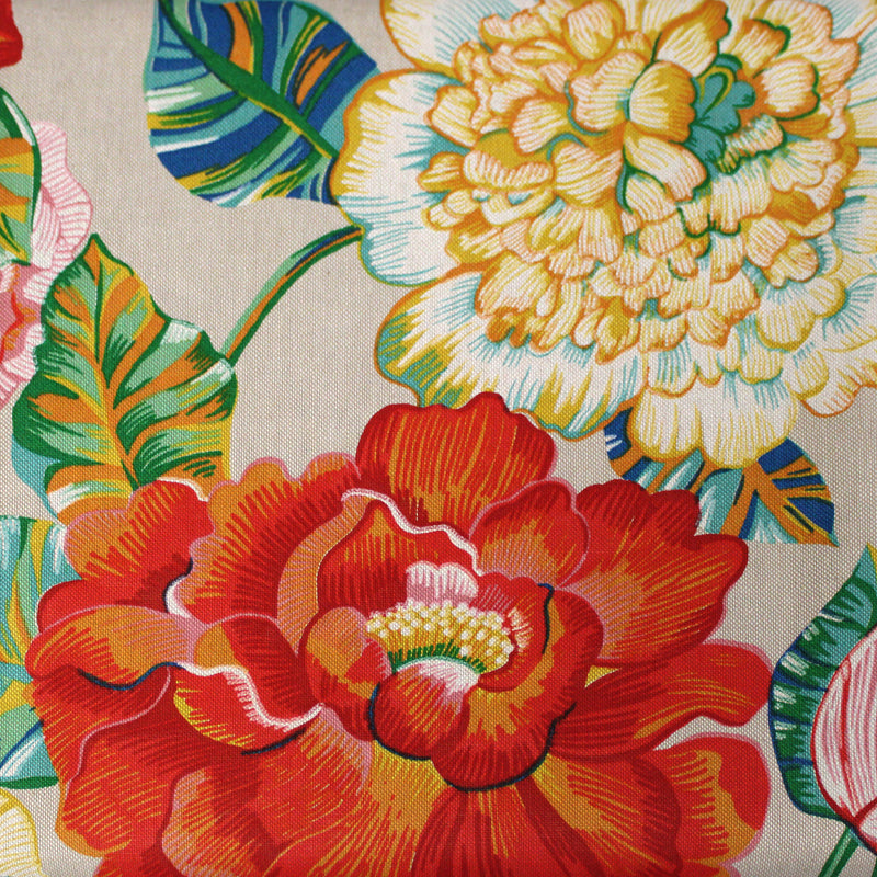 Tissu coton demi-natté PALOMA aux grandes et belles fleurs colorées, fond lin - OEKO-TEX STANDARD 100
