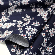 Tissu cotonnade HANA HANA, fleurs de cerisier japonais noir & blanc, fond rouge / bleu / jaune - OEKO - TEX - TissusPapi.com