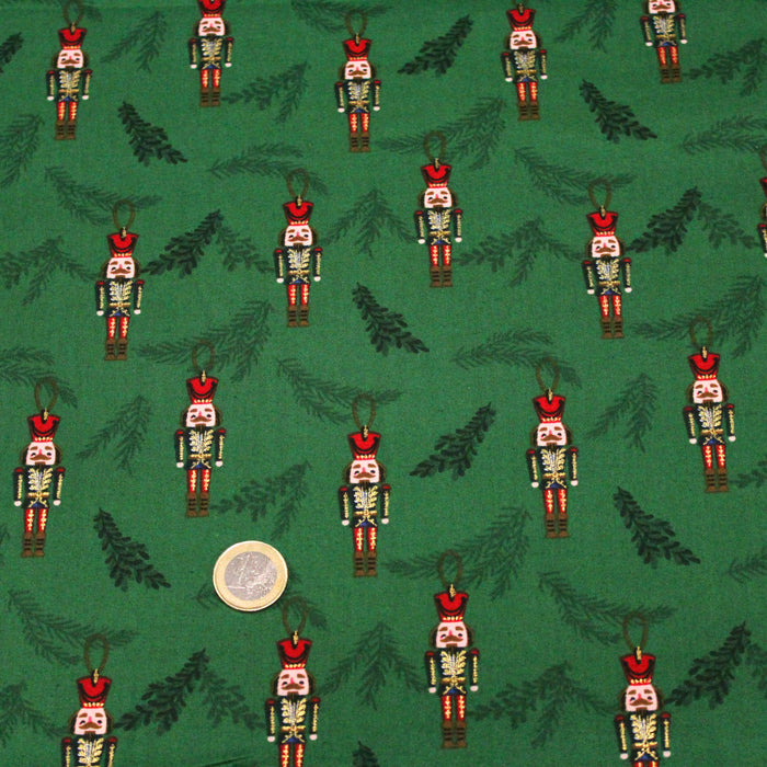 Tissu de coton de Noël vert aux soldats casse noisette dorés - COLLECTION NOËL - OEKO-TEX