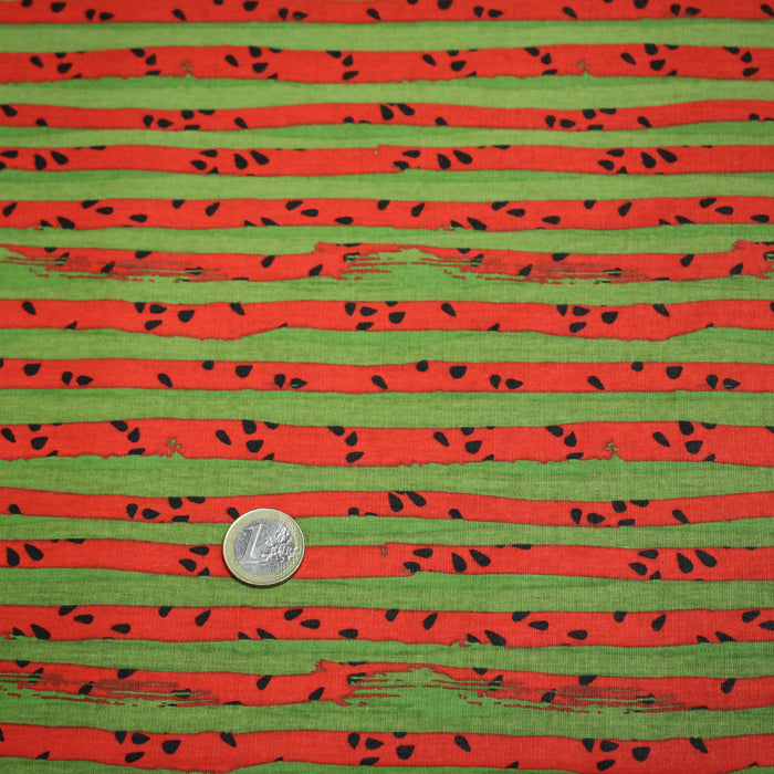 Tissu popeline coton Les pastèques : rayures rouges & vertes, collection SICILIA - TissusPapi.com