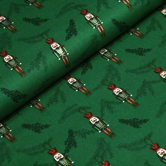 Tissu de coton de Noël vert aux soldats casse noisette dorés - COLLECTION NOËL - OEKO-TEX