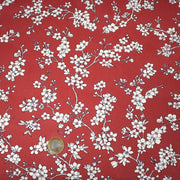 Tissu cotonnade HANA HANA, fleurs de cerisier japonais noir & blanc, fond rouge / bleu / jaune - OEKO - TEX - TissusPapi.com