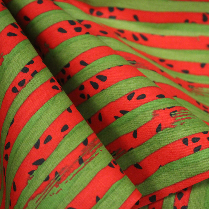 Tissu popeline coton Les pastèques : rayures rouges & vertes, collection SICILIA - TissusPapi.com