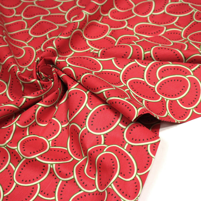Tissu popeline coton Les pastèques rouges, collection SICILIA - TissusPapi.com
