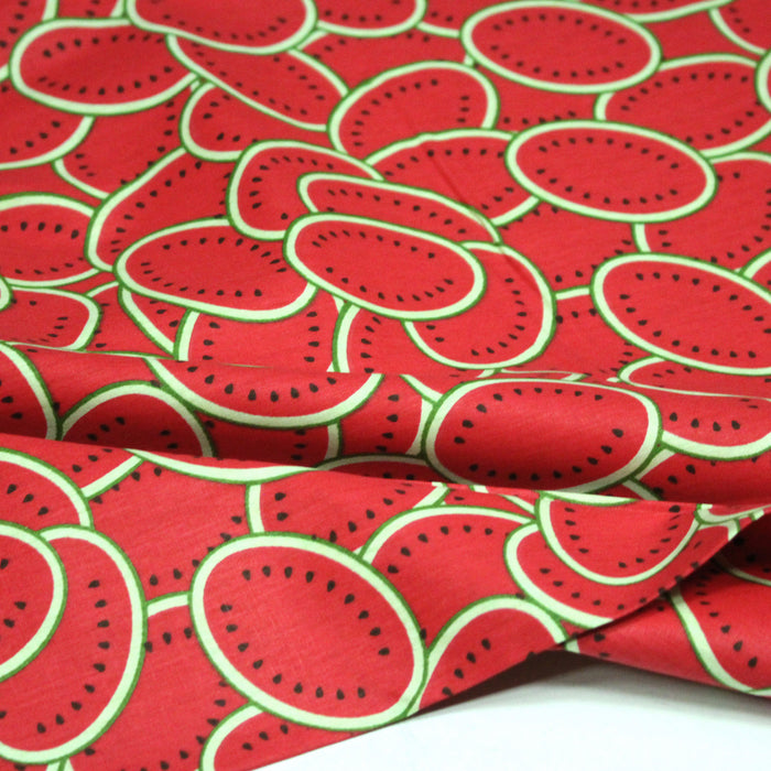 Tissu popeline coton Les pastèques rouges, collection SICILIA - TissusPapi.com
