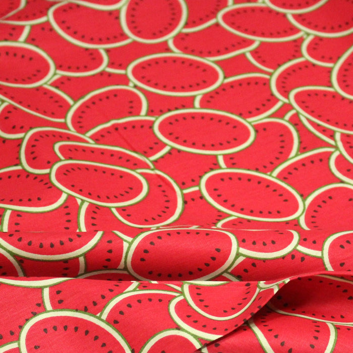Tissu popeline coton Les pastèques rouges, collection SICILIA - TissusPapi.com
