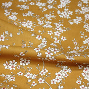 Tissu cotonnade HANA HANA, fleurs de cerisier japonais noir & blanc, fond rouge / bleu / jaune - OEKO - TEX - TissusPapi.com