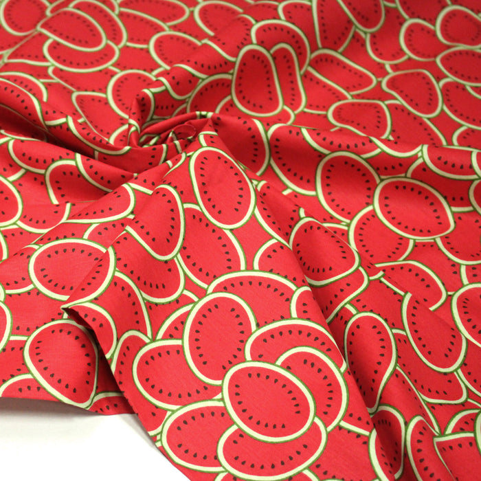 Tissu popeline coton Les pastèques rouges, collection SICILIA - TissusPapi.com