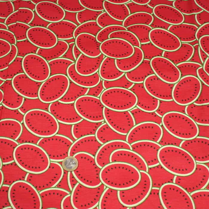 Tissu popeline coton Les pastèques rouges, collection SICILIA - TissusPapi.com