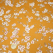 Tissu cotonnade HANA HANA, fleurs de cerisier japonais noir & blanc, fond rouge / bleu / jaune - OEKO - TEX - TissusPapi.com
