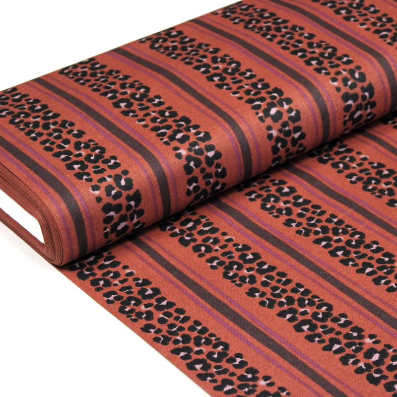 Tissu coton demi-natté LEOPARD & rayures : fond lin ou fond sienne chocolat - OEKO-TEX STANDARD 100 - TissusPapi.com