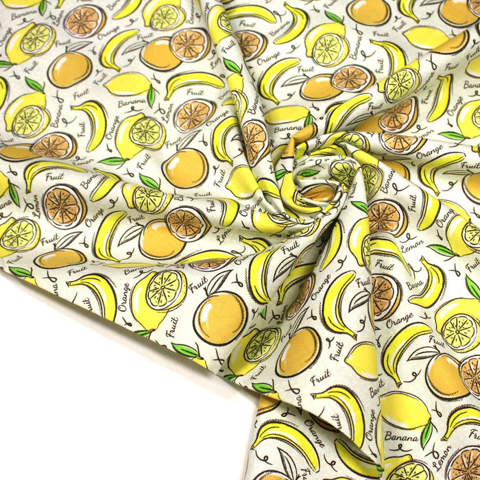 Tissu popeline coton Citrons et bananes, collection SICILIA - TissusPapi.com